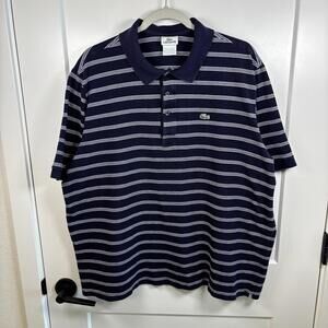 VTG 90s Y2K Lacoste Striped Polo Men’s Size 8 XL Navy Blue Preppy Logo Cotton